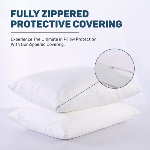 Canadian Linen Cotton Pillow Protector Full Zipper Encasement, 20"x30" Queen, 2 pack Soft Breathable Natural Cooling Fabric Bed Bug Proof Pillow Cover
