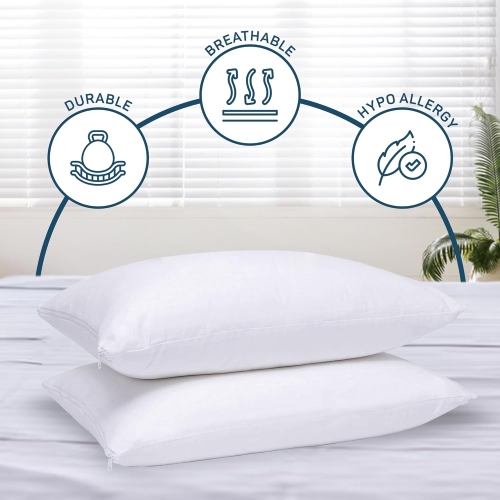 Canadian Linen Cotton Pillow Protector Full Zipper Encasement, 20"x30" Queen, 2 pack Soft Breathable Natural Cooling Fabric Bed Bug Proof Pillow Cover