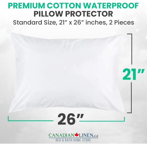 Canadian Linen Waterproof Pillow Protector Zippered Encasement, 20"x26" Standard 2 pack Soft Absorbent Breathable Bed Bug Proof Pillow Cover Hotels