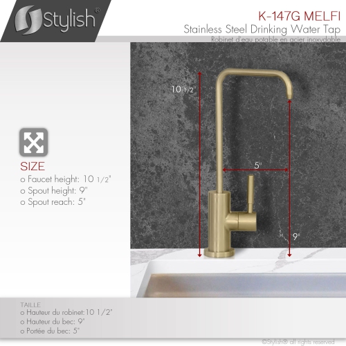 STYLISH Kitchen Sink Drinking Water Tap Faucet Stainless Steel, Brushed Gold Finish K-147G