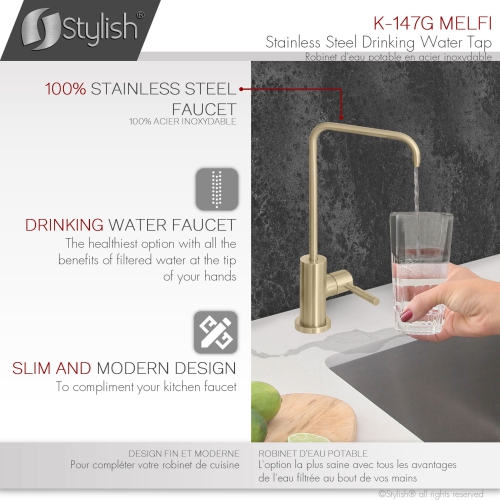 STYLISH Kitchen Sink Drinking Water Tap Faucet Stainless Steel, Brushed Gold Finish K-147G