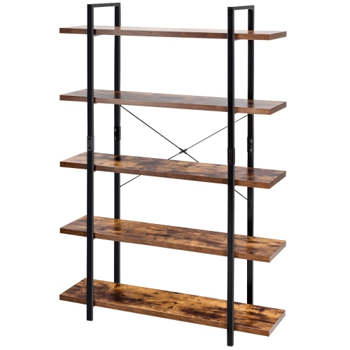 SLICKBLUE  5-Tier Industrial Bookshelf With Stand Storage And Display Rack-Coffee