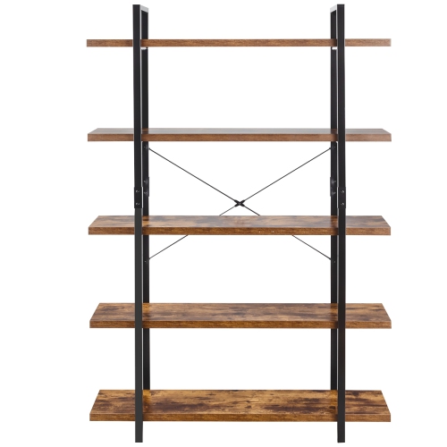 5-Tier Industrial Bookshelf with Stand Storage and Display Rack-Coffee