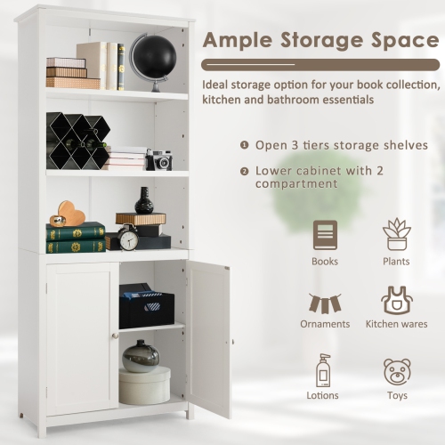 Wooden Bookcase with Doors Standing Storage Cabinet and Display Unit