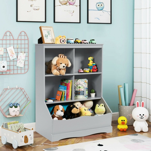 Kids 3-Tier Bookcase with Storage Bins and Multi-Functional Cabinet