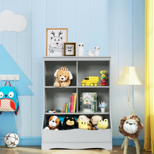 Kids 3-Tier Bookcase with Storage Bins and Multi-Functional Cabinet
