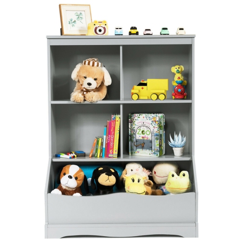 Kids 3-Tier Bookcase with Storage Bins and Multi-Functional Cabinet