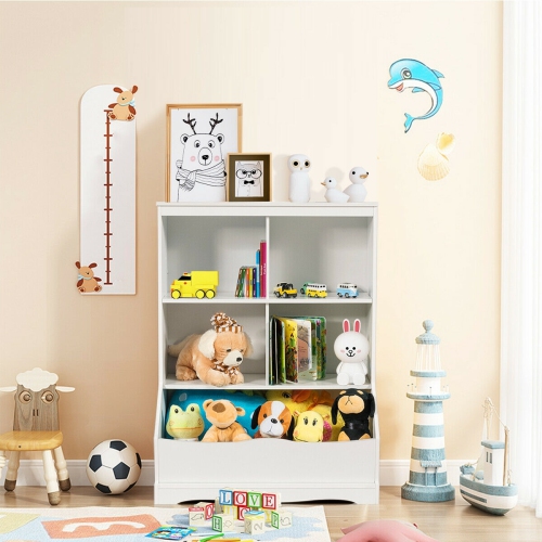 Kids 3-Tier Bookcase with Storage Bins and Multi-Functional Cabinet