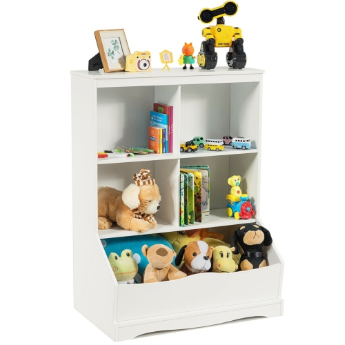Kids 3-Tier Bookcase with Storage Bins and Multi-Functional Cabinet
