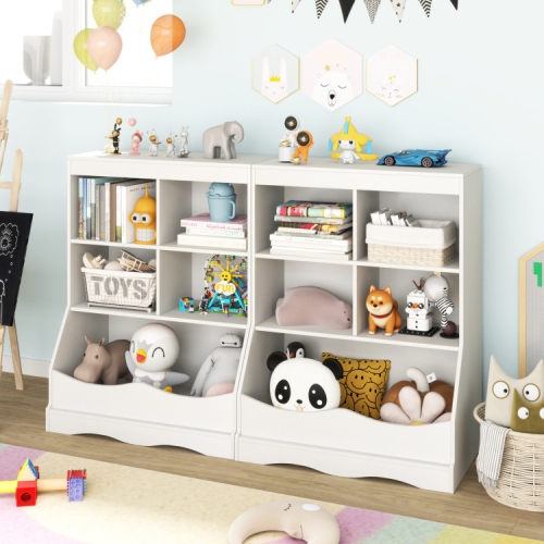 Kids 3-Tier Bookcase with Storage Bins and Multi-Functional Cabinet