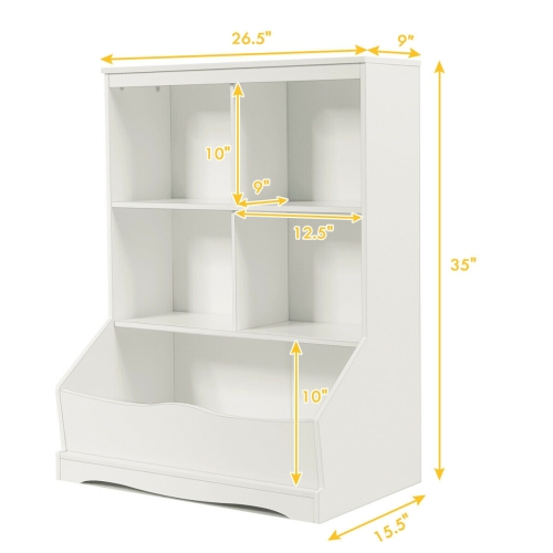 Kids 3-Tier Bookcase with Storage Bins and Multi-Functional Cabinet