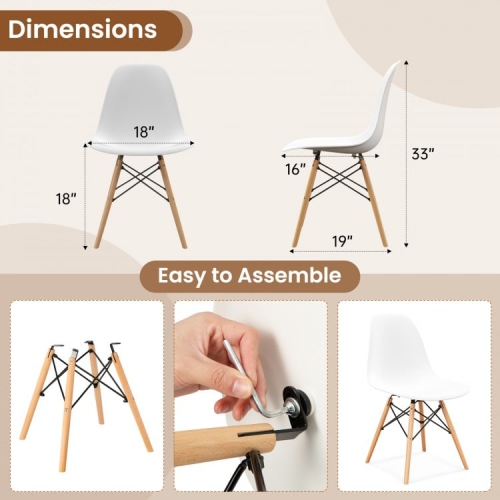 Set of 4 Modern Dining Chairs with Wood Legs, Armless Design for Kitchen or Dining Room