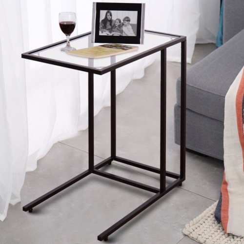 Contemporary Glass End Table – Sofa Side Table with Metal Frame for Small Spaces