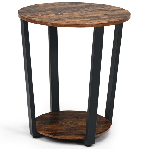 SLICKBLUE  2-Tier Round End Table With Storage Shelf And Metal Frame for Living Room