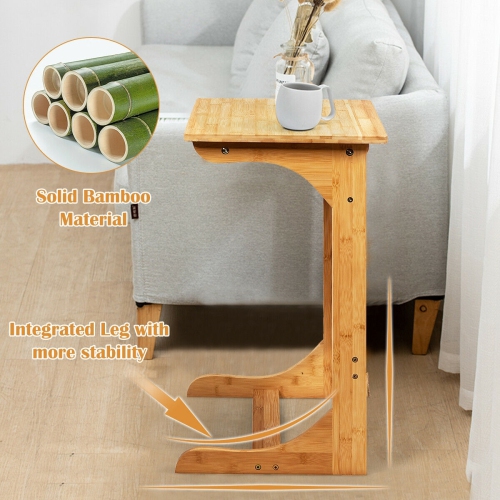 Bamboo Sofa Table End Table Bedside Table with Storage Bag-Natural