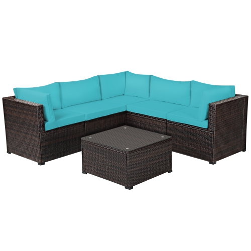 SLICKBLUE  6-Piece Rattan Patio Furniture Set - Cushioned Sectional Sofa for Outdoor Deck