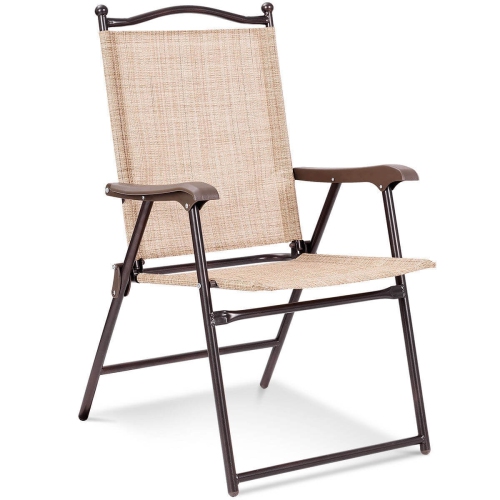 Ensemble de 2 chaises de camping pliantes à dossier en toile de patio - Beige