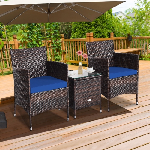 3 Pieces Ergonomic Wicker Patio Conversation Set