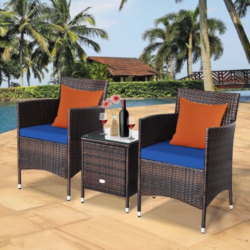 3 Pieces Ergonomic Wicker Patio Conversation Set