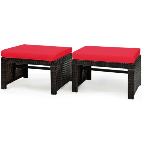 SLICKBLUE  2 Pieces Patio Rattan Ottomans With Soft Cushion for Patio And Garden