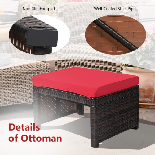 2 Pieces Patio Rattan Ottomans with Soft Cushion for Patio and Garden