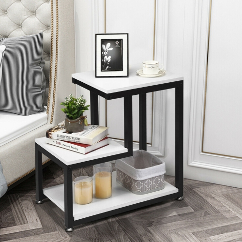 3-Tier Sofa Side Table Night Stand-White