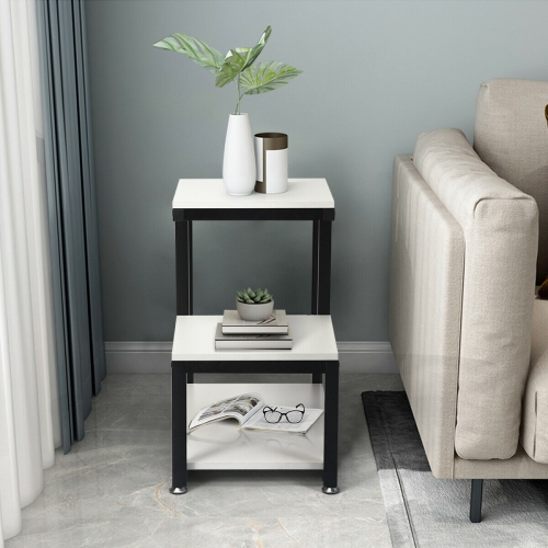 3-Tier Sofa Side Table Night Stand-White