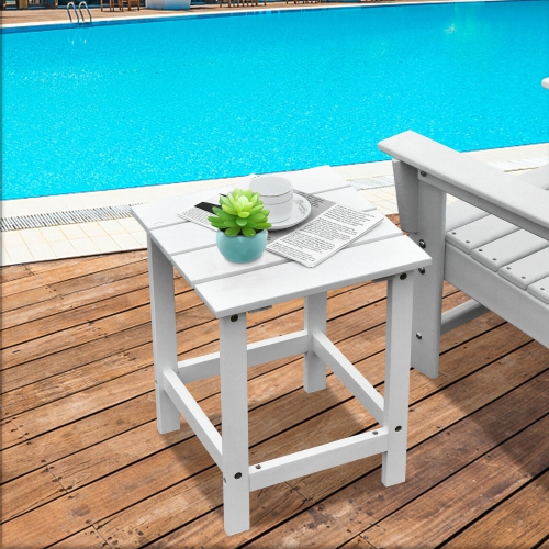 15 Inch Patio Square Wooden Slat End Side Coffee Table for Garden