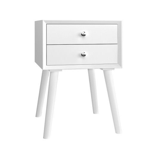 SLICKBLUE  Wooden Nightstand Mid-Century End Side Table With 2 Storage Drawers-White