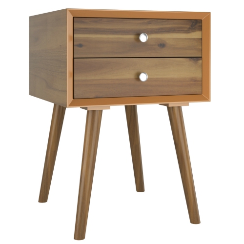 SLICKBLUE  Wooden Nightstand Mid-Century End Side Table With 2 Storage Drawers-Natural