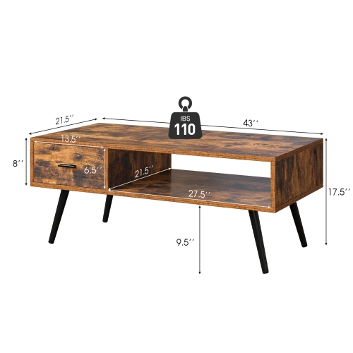 Mid Century Modern Living Room Retro Coffee Table-Brown