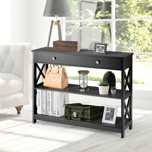 Console Table 3-Tier with Drawer and Storage Shelves