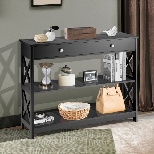 Console Table 3-Tier with Drawer and Storage Shelves