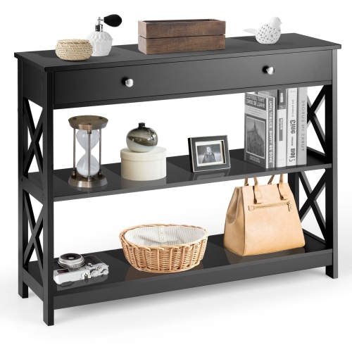 Console Table 3-Tier with Drawer and Storage Shelves