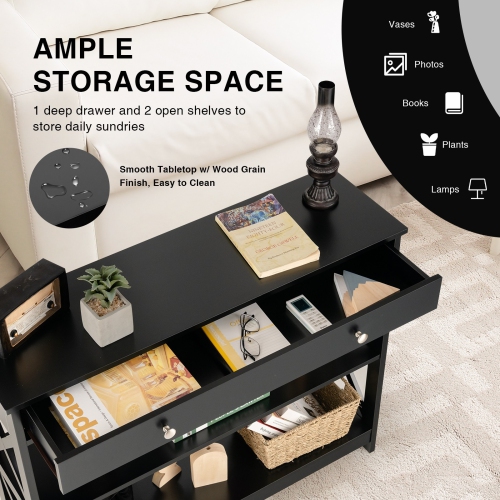 Console Table 3-Tier with Drawer and Storage Shelves