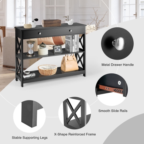 Console Table 3-Tier with Drawer and Storage Shelves