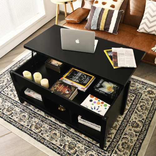 Lift Top Coffee Table with Hidden Storage Compartment-Black