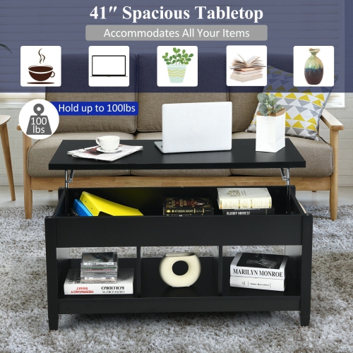 Lift Top Coffee Table with Hidden Storage Compartment-Black