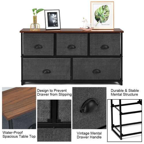 Wooden Dresser Storage Unit and Side Table Organizer for Bedroom or Living Room