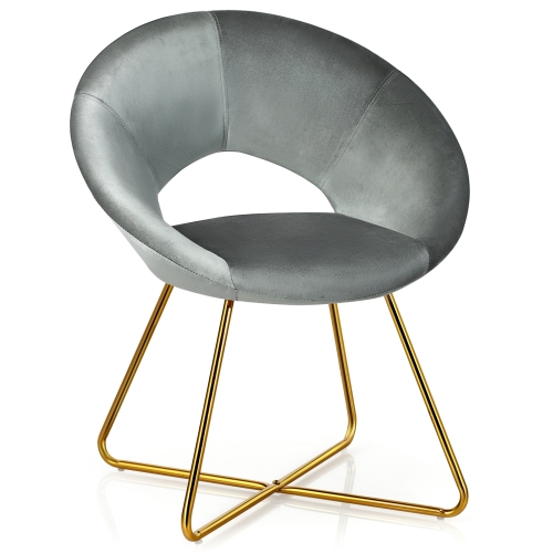 SLICKBLUE  Modern Accent Velvet Dining Arm Chair With Golden Metal Legs And Soft Cushion-Gray