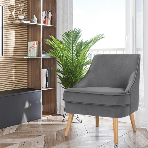 Chaise d'appoint en velours avec pattes en caoutchouc pour chambre à coucher