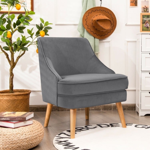 Chaise d'appoint en velours avec pattes en caoutchouc pour chambre à coucher
