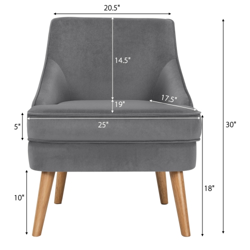 Chaise d'appoint en velours avec pattes en caoutchouc pour chambre à coucher