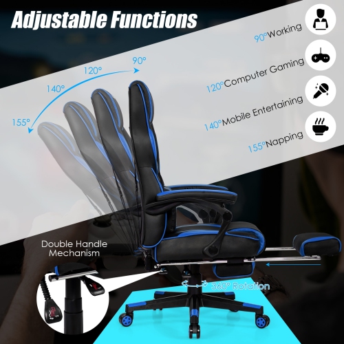 Massage Gaming Chair with Footrest and Lumbar Support