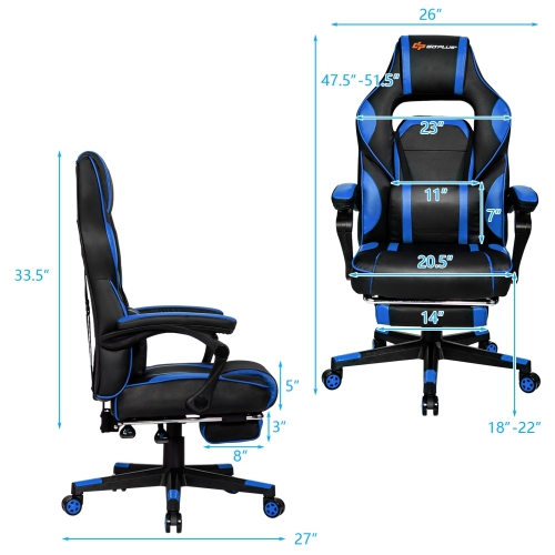 Massage Gaming Chair with Footrest and Lumbar Support