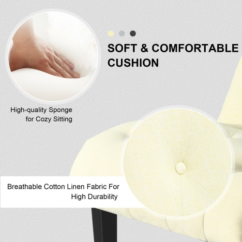 Upholstered Tufted Lounge Chair with Wood Leg-Beige