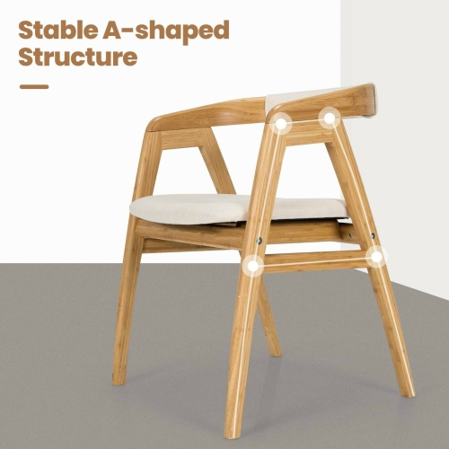 Leisure Bamboo Dining Chair with Curved Back and Anti-slip Foot Pads-Natural