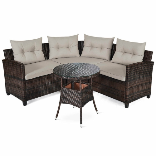 SLICKBLUE  Outdoor 4-Piece Rattan Furniture Set With Cushions - Stylish Patio Seating