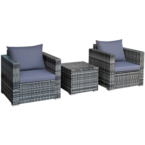 SLICKBLUE  3-Piece Patio Rattan Bistro Sofa Set With Cushions - Outdoor Furniture