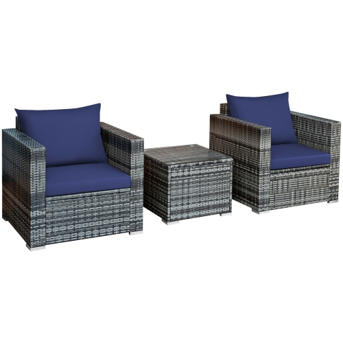 SLICKBLUE  3-Piece Patio Rattan Bistro Sofa Set With Cushions - Outdoor Furniture
